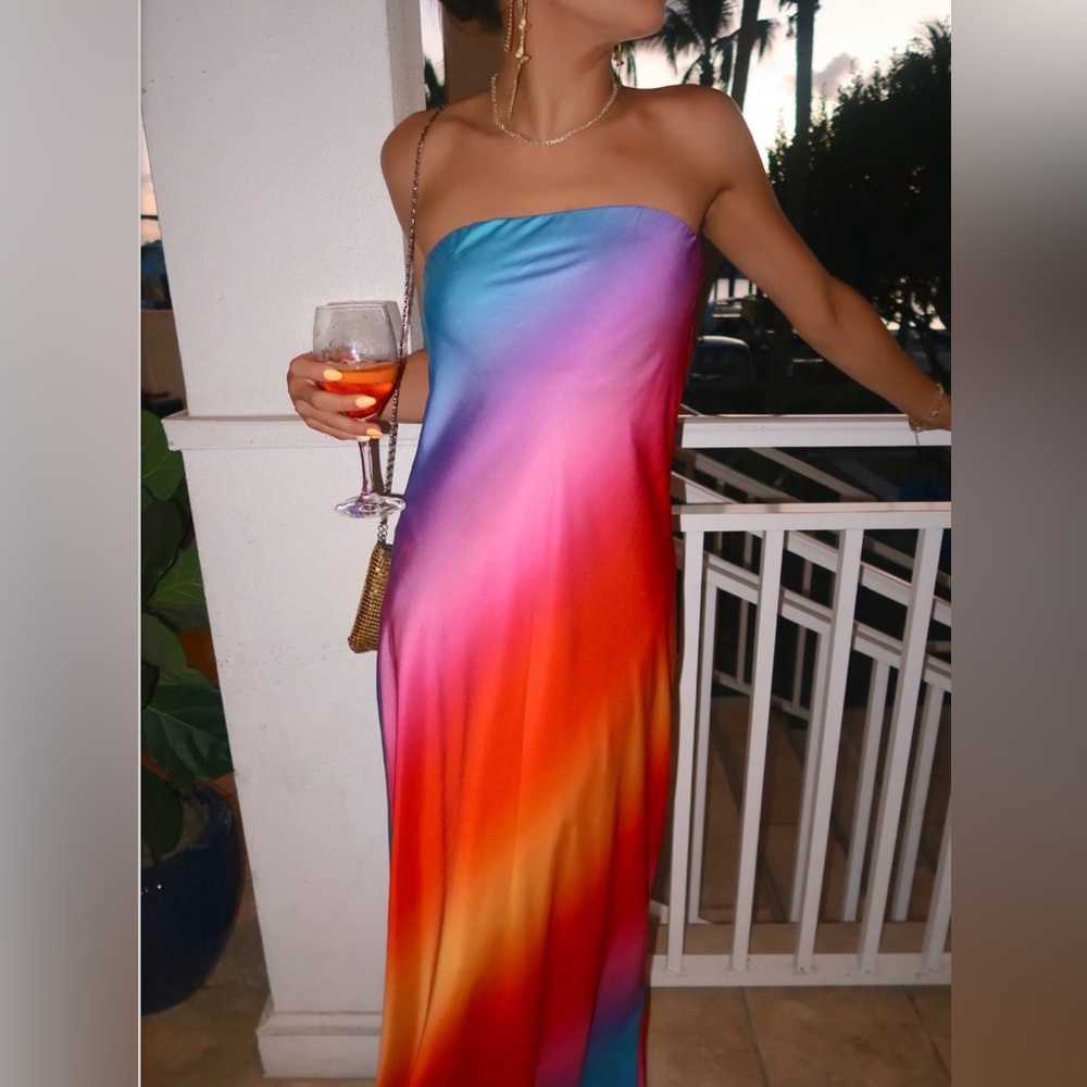 Show Me Your MuMu Pink and Purple Strapless Dress